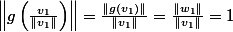 \left\|g\left( \frac{v_1}{\|v_1\|}\right) \right\|= \frac{\|g(v_1)\|}{\|v_1\|}= \frac{\|w_1\|}{\|v_1\|}=1